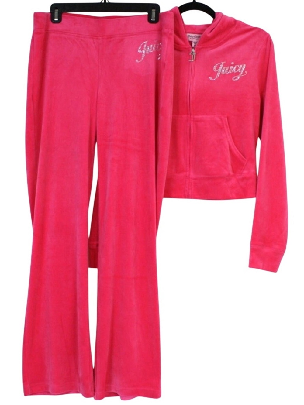 Juicy Couture Hot Pink Velour Zip Hoodie & Flared Pants Set - Large - NWOT
